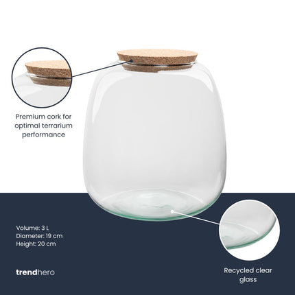 Terrarium fles ‘Emma Mini’ met kurk - Gesloten terrarium Ø 19 cm ↑ 20 cm