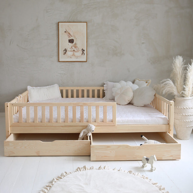 Woonhero Kinderbed - Veyna - Naturel - Twijfelaar 140x200 cm + Opberglades