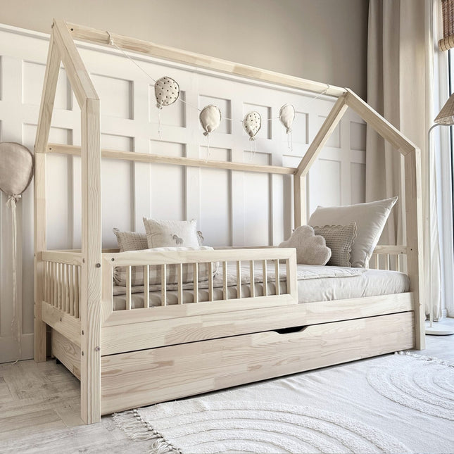 Woonhero bedhuis - Lanvik - Naturel - Eenpersoonsbed 90x190 cm - Kinderbed + Lade met extra slaapplek