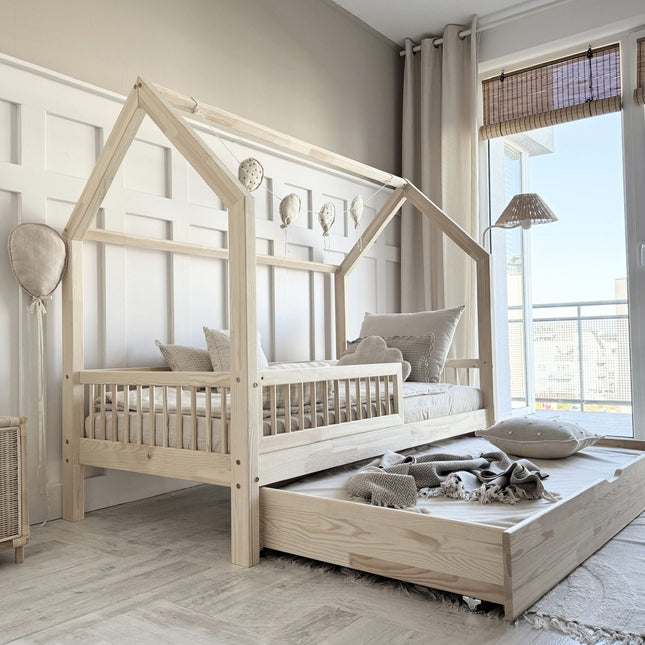 Woonhero bedhuis - Lanvik - Naturel - Eenpersoonsbed 90x190 cm - Kinderbed + Lade met extra slaapplek