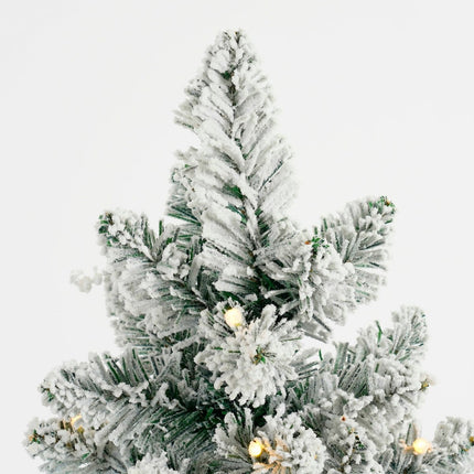 Gerlos Smalle Kunstkerstboom in Jute met Warm Witte LED Verlichting - H75 x Ø36 cm - Groen Frosted