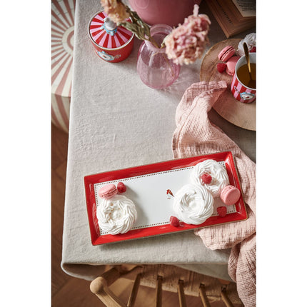 Cake Tray Rectangular Love Birds Red-Pink - 33.3x15.5cm