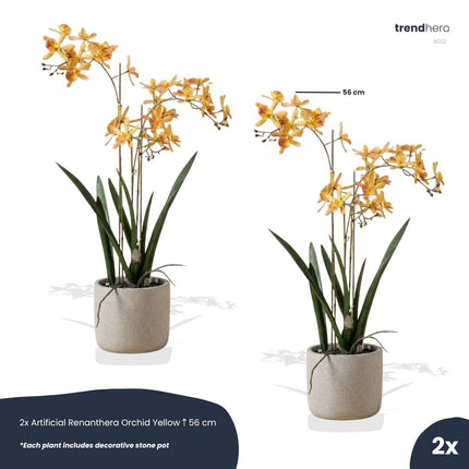 Renanthera orchidee geel/oranje 2 stuks - Bundelproduct - Kunstplanten