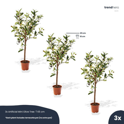 Mini olijfboom set - 3 stuks - Bundelproduct - Kunstplanten