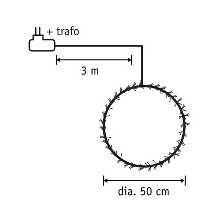 Lichtkrans met Warm Witte LED Verlichting - Ø50 cm - Zwart