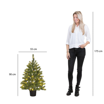 Kunstkerstboom in Pot met LED Verlichting - Nigata - H90 x Ø55 cm - Groen