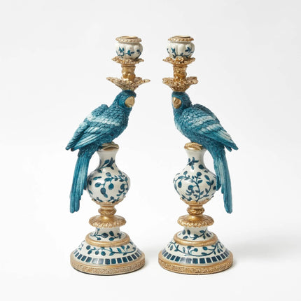 Kandelaar Delfts Blauw Papegaai - 40 cm