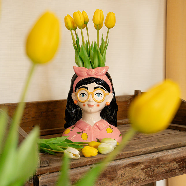 Vaas Lady 'Kylie' ↑ 27 cm + 10x real touch Tulpen Geel