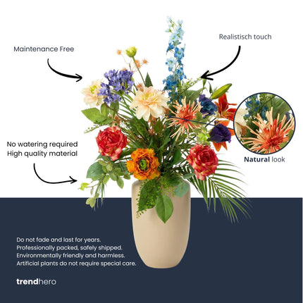Kunstbloemen Boeket - Colorful Bloom Deluxe - Real Touch - 18 Stelen - ↑ 70 cm