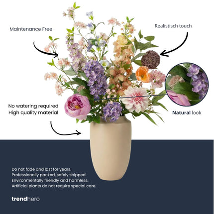 Kunstbloemen Boeket - Pastel Meadow Deluxe - Real Touch - 15 Stelen - ↑ 100 cm