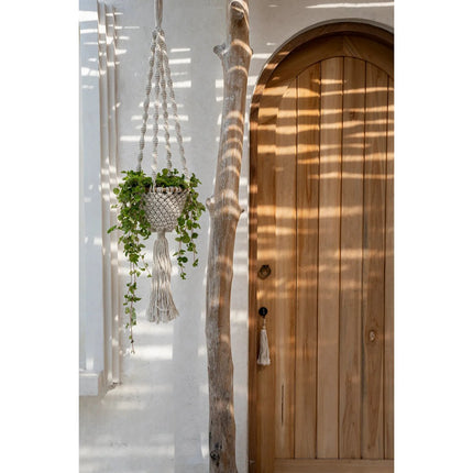 De Gedraaide Macramé Plantenhouder - Naturel Wit -S