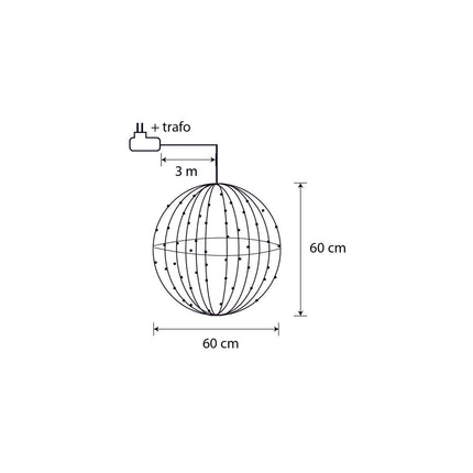 Kerstverlichting Bal met Klassiek Witte LED Lampjes - Ø60 cm - Zilver