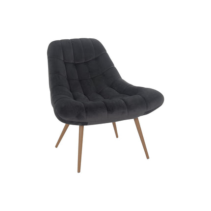 Fauteuil XXL fluweel grijs metaal houtlook