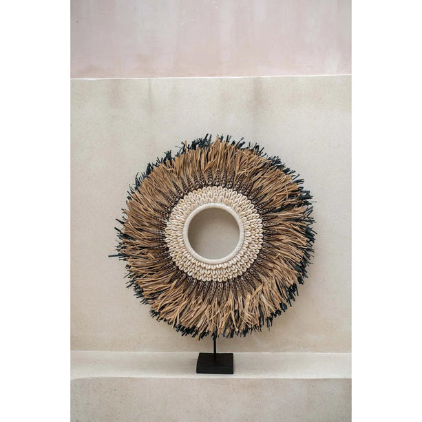 The Mojo Raffia Op Stand - Naturel Zwart - L