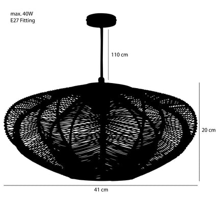 Kanti Hanglamp - H20 x Ø41 cm - Metaal - Zwart