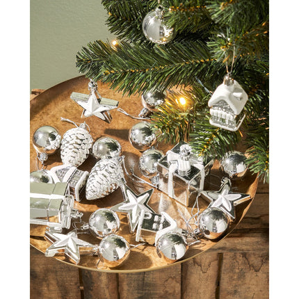 Joy Kunstkerstboom met 26 Ornamenten en LED Verlichting - H90 x Ø50 cm - Groen, Zilver