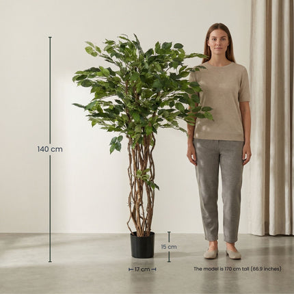 Ficus Liana - Kunstboom in zwarte pot - 140 cm