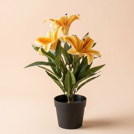 Lelie in pot - Geel / Oranje - Kunstplant - ↑ 33 cm