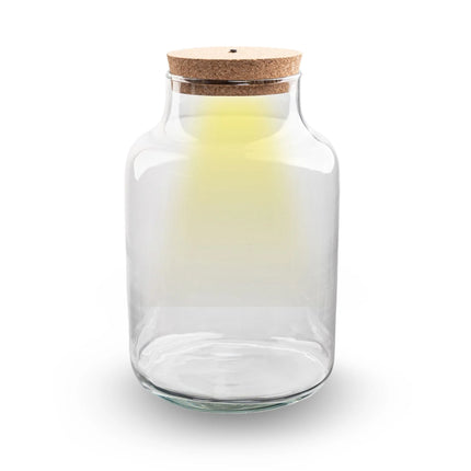 Terrarium fles 'Milky' - Incl. LED-kurk - Gesloten terrarium Ø 21 cm ↑ 30 cm