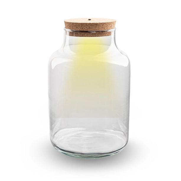 Terrarium fles 'Milky' - Incl. LED-kurk - Gesloten terrarium Ø 21 cm ↑ 30 cm