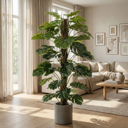 Monstera op stam - Kunstboom in zwarte pot - 150 cm
