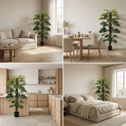 Monstera op stam - Kunstboom in zwarte pot - 150 cm