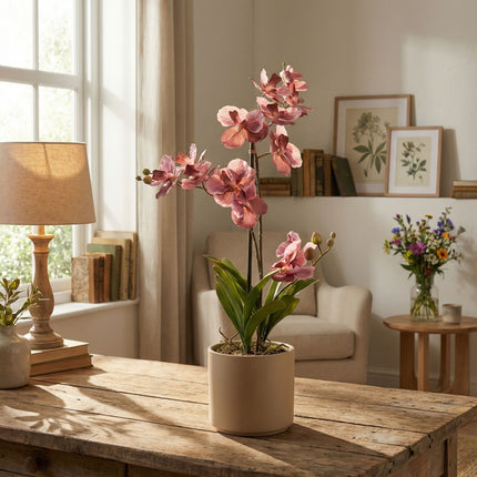 Orchidee Vanda Oudroze - Kunstplant in zwarte pot - 60 cm