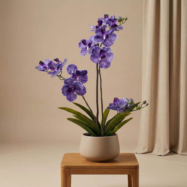 Orchidee Vanda Paars - Kunstplant in zwarte pot - 60 cm