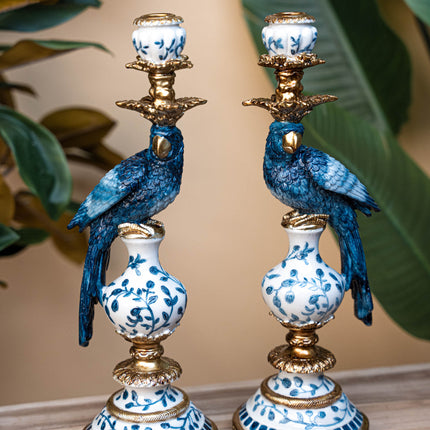 Kandelaar Delfts Blauw Papegaai - 40 cm