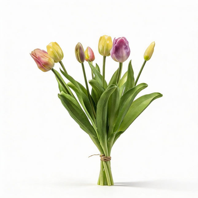 Tulpenboeket - Zachte Lente - ‘Real Touch’ Kunsttulpen - 7 stelen – 40 cm